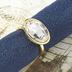 Прозрачный Овальные латунные манжеты для женщин, со стеклом, долговечный, стойки покрытие, без свинца и без кадмия, золотые, прозрачные, внутренний диаметр: 17 мм