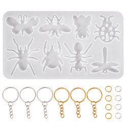 Insects DIY Pendants Silicone Molds, for Women Earrings, with Iron Open Jump Rings, Iron Split Key Rings, Mixed Color, Dragon, 155x95x5mm, Hole: 2mm, Inner Diameter: 32~34x24~39mm