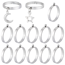 Stainless Steel Color 24Pcs 304 Stainless Steel Finger Ring Settings, Loop Ring Base, Stainless Steel Color, 2mm, Hole: 1.5mm, Inner Diameter: 17mm