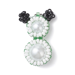 Зеленый Подвески-снеговики из стеклянных бусин, с 304 соединительным кольцом из нержавеющей стали и стеклянными жемчужными круглыми бусинами, зелёные, 28x19x10 мм, отверстие : 2.5 мм