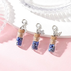 Ляпис-Лазурь Кулон в виде стеклянной бутылки с кристаллами лазурита, с подвесками из нержавеющей стали в виде звезд, луны и молний, 39.5 мм, 3 шт / комплект