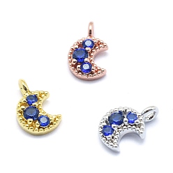 Color mezclado Encantos de bronce, con circonita, sin plomo, cadmio, níquel, luna, azul, color mezclado, 11x7x3 mm, agujero: 1.5 mm