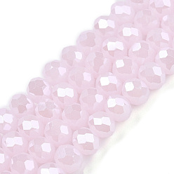 Pink Стеклянные бусины с гальваническим покрытием , имитация нефрита, гальваническое покрытие, граненые, рондель, розовые, 6x5 мм, отверстие : 1 мм, около 80~85 шт / нитка, 38~40 см