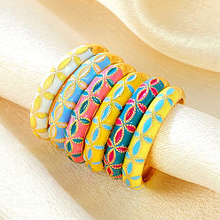 (52) Непрозрачная лаванда Латунные эмалированные манжеты с открытыми кольцами, цветок, золотые, разноцветные, 4 мм, внутренний диаметр: 17 мм