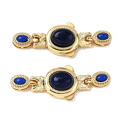 Настоящее золото 18K Застежки латунные коробки, с природными лазурита, овальные, реальный 18 k позолоченный, 43x16x8.5~9 мм, отверстие : 4x1.5 мм