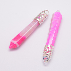 Натуральный Агат Натуральные полосатые агаты большие заостренные подвески, со сплавочной фурнитурой, пуля, платина, 57~63x13x10 мм, отверстие : 3x4 мм