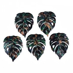 Средний Морско-зеленый Ацетат целлюлозы (смола) большие подвески, с петлями из латуни, покрытой светлым золотом, лист, средний морской зеленый, 62x41x2.5 мм, отверстие : 1.4 мм, Перейти кольцо: 6.5x1 мм, 5 мм внутренним диаметром