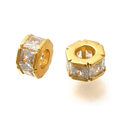 Настоящее золото 18K 925 бусины из стерлингового серебра с микропаве, прозрачные бусины из кубического циркония, колонка, реальный 18 k позолоченный, 3x4.8x5 мм, отверстие : 2.5 мм