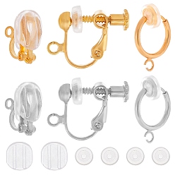 Платиновый & Золотой 24шт. 6 стиль латунные клипсы фурнитура, завинчивающиеся фурнитуры для клипс, с удобными силиконовыми подушечками для серег 24шт., платиной и золотом, 12~18x6~14x1.5~10 мм, отверстие : 1.5~1.8 мм, 4 шт / стиль