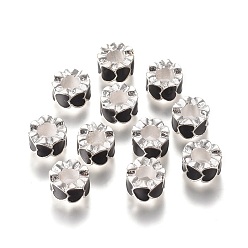 Черный Эмали сплава Европейский бисером, бусины с большим отверстием, колонка, серебряный цвет гальваническим, чёрные, 10x6 мм, отверстие : 5 мм