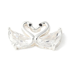 Посеребрённый Латунные микро проложить кубического циркония бусы, без кадмия, без никеля и без свинца, двойной лебедь, 925 серебро покрытием, 9x17x5 мм, отверстие : 2 мм