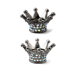 Черный Цвет Металла Бусины из сплава со стразами в форме короны, центральные бусины для ручек с бусинами, брелки и украшения, металлический черный , 25.5x23.5x13.5 мм, отверстие : 2.5 мм