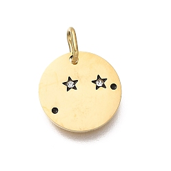 Aries Twelve Constellations 304 Stainless Steel Enamel Pendants, with Rhinestone, Flat Round Charms, Golden, Aries Charms, 13x1mm, Hole: 4.5x2.5mm
