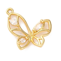 Настоящее золото 14K Латунные микро проложить кубического циркония подвески, без кадмия, без никеля и без свинца, бабочки прелести, реальный 14 k позолоченный, 20x19.5x3 мм, отверстие : 1.2 мм