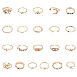 Light Gold 21 шт. 21 стили прямоугольные и конские глаза и слезы и листья и луна и звезды и сердца сплава пальцев кольца, штабелируемые кольца для женщин, золотой свет, внутренний диаметр: 14.5~16.9 мм, 1 шт / стиль