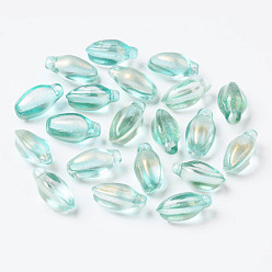 Medium türkis Transparent lackiert Glas-Anhänger, mit Glitzerpulver, Knospe, Medium türkis, 15x8.5x7.5 mm, Bohrung: 1.2 mm