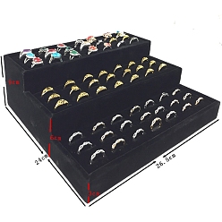 Schwarz 3 mehrstöckiger Ringständer aus Samt, Ring Schmuck Organizer Halter, Schwarz, 26.5x24x9 cm