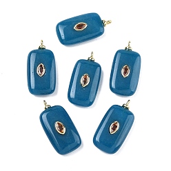 Белый Нефрит Крашеные натуральный белый нефрит подвески, прямоугольные подвески с латунной микропаве кубическими цирконами, без свинца и без кадмия, долговечный, стойки покрытие, реальный 18 k позолоченный, синие, 30x15x6.5 мм, отверстие : 2 мм