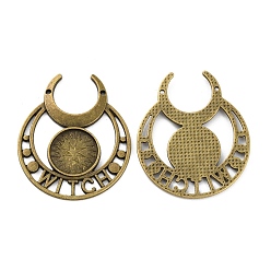 Античная Бронза Подвеска из ретро-сплава в форме кабошона, чары ведьмы луны, античная бронза, лоток : 14 мм, 40.5x34.5x2 мм, отверстие : 1.2 мм