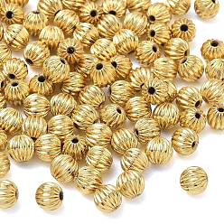 Real 18K Gold Plated Brass Beads, Corrugated Round, Cadmium Free & Lead Free, Rack Plating, Long-Lasting Plated, Real 18K Gold Plated, 5mm, Hole: 1mm