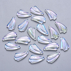 Clear AB Transparent Spray Painted Glass Pendants, AB Color Plated, Leaf, Clear AB, 20x11x4.5mm, Hole: 1mm
