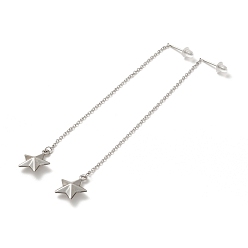 Stainless Steel Color Tarnish Resistant 304 Stainless Steel Long Chain with Star Dangle Stud Earrings for Women, Stainless Steel Color, 108x1.2mm, Pin: 0.7mm