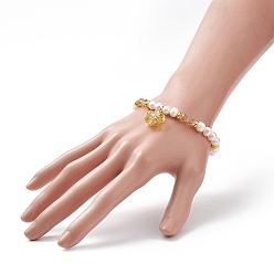 Goldenrod Lampwork Flower Charm Bracelet, Natural Pearl & Glass Beaded Dainty Bracelet for Women, Goldenrod, 7-1/2 inch(19cm)