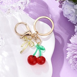 Вишня Брелок-подвеска из акрила/смолы в виде фруктов, с подвесками из сплава и застежкой и железными кольцами для ключей, огнеупорный кирпич, вишня, 91 мм