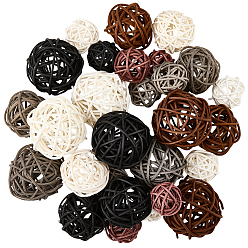 Mixed Color 32Pcs 12 Styles Wicker Rattan Balls, Decorative Orbs Vase Fillers, for Craft, Party, Wedding Decoration, Mixed Color, 25~50mm