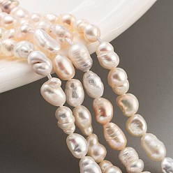 PeachPuff Natural Cultured Freshwater Pearl Beads Strands, Grade 2A+, Oval, PeachPuff, 3.8~4.2mm, Hole: 0.6mm, about 30~31pcs/strand, 7.09''(18cm)