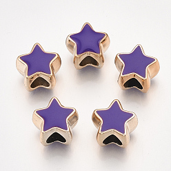 Темно-Фиолетовый УФ-покрытие акриловым Европейский бисером, с эмалью, бусины с большим отверстием, звезда, золотой свет, темно-фиолетовый, 10.5x11.5x9 мм, отверстие : 4.5 мм