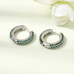 Vert Mer Micro cuivres ouvrent zircons boucles d'oreilles, sans plomb et sans cadmium, crémaillère plaquage, plaqué longue durée, platine, vert de mer, 17~17.5x3~3.5mm