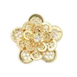 Настоящее золото 18K Латунный кабошон, со стразами, долговечный, без никеля , цветок, реальный 18 k позолоченный, 24.5x22x4.5 мм