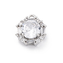 Шестиугольник Латунные микропаве прозрачные подвески с фианитом, без кадмия, без никеля и без свинца, смешанные формы, шестиугольник, 13x11x5.5 мм, отверстие : 1.5 мм