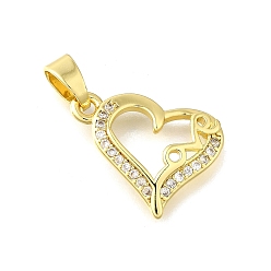 Настоящее золото 18K Латунные микро проложить кубического циркония подвески, сердце прелести, без кадмия и без свинца, долговечный, стойки покрытие, реальный 18 k позолоченный, 16x20x2.5 мм, отверстие : 6x3 мм