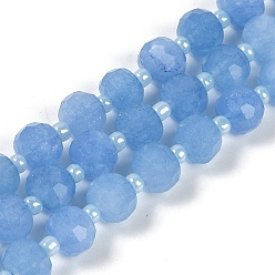 Васильковый Природные окрашенные белого нефрита нитей бисера, граненые, рондель, с бисером, васильковый, 7.5~8x6.5 мм, отверстие : 1.4 мм, около 45~46 шт / нитка, 15.75'' (40 см)