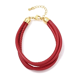 Red Microfiber Leather Multi-strand Cord Bracelets Makings, with Brass Findings and 202 Stainless Steel Lobster Claw Clasps, Golden, Red, 7.48 inch(19cm)