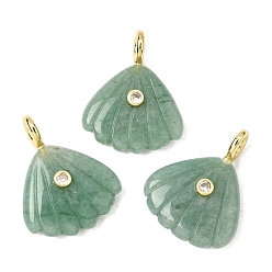 Зеленый Авантюрин Резные подвески из натурального зеленого авантюрина, Подвески в форме ракушки с латунными микрофибровыми вставками., золотые, стойки покрытие, 28~29x22.5x7.5~8 мм, отверстие : 3.5 мм