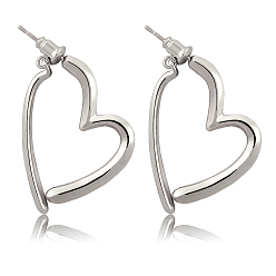 Platinum Brass Heart Dangle Stud Earrings with 925 Sterling Silver Pins for Women, Platinum, 36x33mm, Pin: 0.8mm