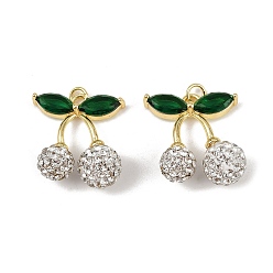 Прозрачный Латунные микро проложить кубического циркония подвески, вишня, с глиной и стеклом, без свинца и без кадмия, долговечный, стойки покрытие, прозрачные, 23.5x23x10.5 мм