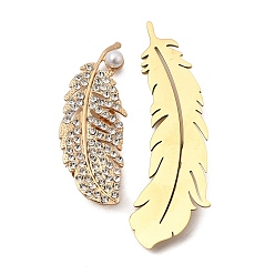 Золотой & Цвет Нержавеющей Стали 2 шт. 2 цвета 201 булавка для лацкана из нержавеющей стали в виде пера, креативный значок для рюкзака, золотые и нержавеющая сталь цвет, 82x26x7 мм, штифты : 0.7 мм, 1 шт / цвет