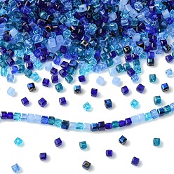Blue 500Pcs Cube Glass Beads, Faceted, Mixed Styles , Blue, 4x4x4mm, 500pcs/set