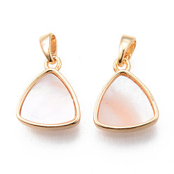 Морская Ракушка Латунные подвески, с ракушкой и защелками, треугольные, реальный 18 k позолоченный, без никеля , цвет морской раковины, 14x12x2.5 мм, отверстие : 2.5x4 мм