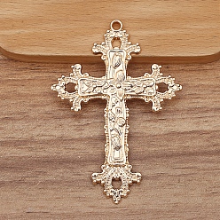 Light Gold Большие сплавочные подвески, крест с цветком, золотой свет, 74x52 мм