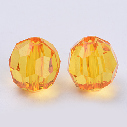 Orange Transparent Acrylic Beads, Faceted, Round, Orange, 16x15.5mm, Hole: 2.4mm, about 233pcs/500g