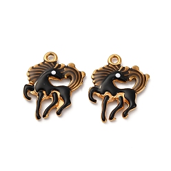 Черный 304 нержавеющей стальной эмали подвески, лошадь очарование, золотые, чёрные, 20x17x2.5 мм, отверстие : 1.4 мм