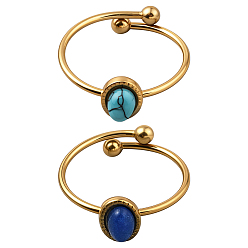 (52) Непрозрачная лаванда 2 шт. 2 цвета нержавеющая сталь с синтетическими драгоценными камнями регулируемые манжеты, золотые, разноцветные, 8x6 мм, размер США 7 1/4 (17.5 мм), 1 шт / цвет