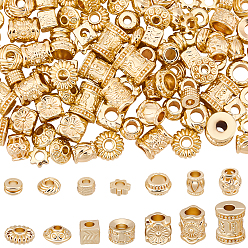 Real 14K Gold Plated 112Pcs 14 Styles Rack Plating Alloy Beads, Long-Lasting Plated, Cadmium Free & Lead Free, Real 14K Gold Plated, 4.5~8x2.6~7mm, Hole: 2~4mm, 8pcs/style