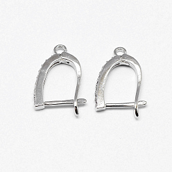 Платинированный Серьги-кольца из латуни с микропаве aaa кубический цирконий ушная арфа, с задней защелкой, без кадмия, без никеля и без свинца, Реальная платина, 19x12.5x2 мм, отверстие : 1.5 мм, штифты : 1 мм