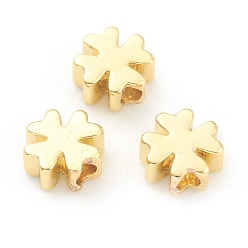 Real 18K Gold Plated Brass Beads, Clover, Real 18K Gold Plated, 5x5x2.5mm, Hole: 1.5mm